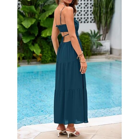 leeveless Side Cut Out Boho Backless Flowy Long Dresse, XL, 144D003 - Picture 2 of 3